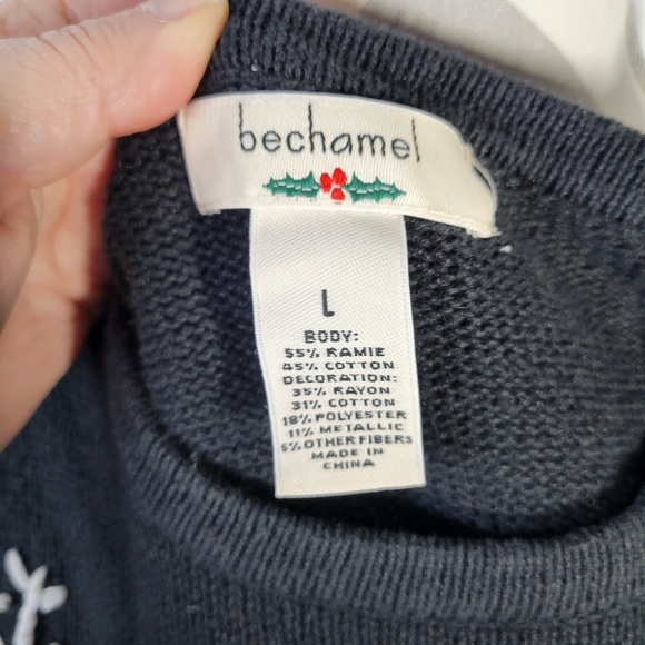 Bechamel Christmas Sweater Santa Reindeer Size Large Small Hole - Picture 8 of 12